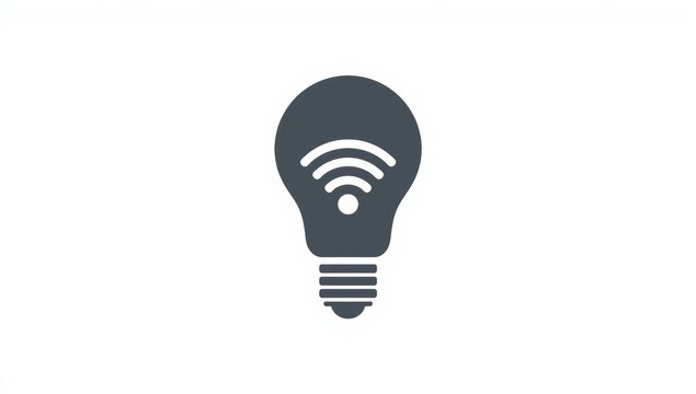 Smart light bulb icon with wi-fi symbol representing connected lighting technology and internet of things isolated on white background