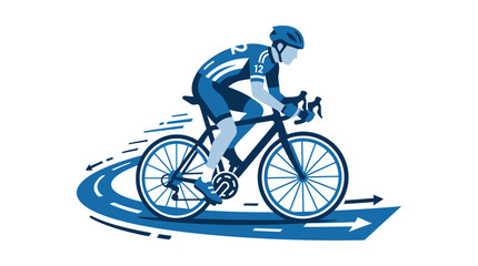 Fototapeta premium A clean and dynamic flat design vector illustration depicting a cyclist in action, perfect for sports event branding or athletic apps. 