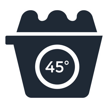 Dark blue icon with white 45 degree angle symbol in a circle on a white background icon