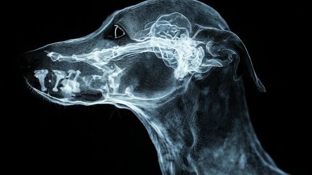 selective focus detailed dog brain scan showing regional activity differences