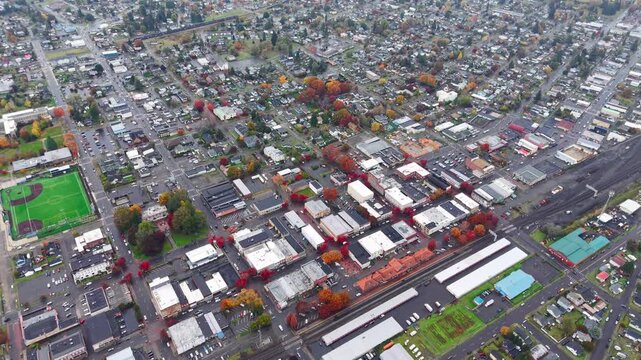 Aerial View of Centralia Washington in Autumn