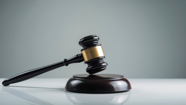 Juez golpeando el mazo de madera en un juzgado representando la justicia, el fallo legal y el castigo en un caso criminal