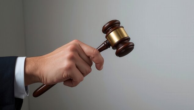 Juez en tribunal con mazo de madera s&iacute;mbolo de justicia y juicio legal con abogada jurado crimen y castigo divorcio subasta autoridad y fallo