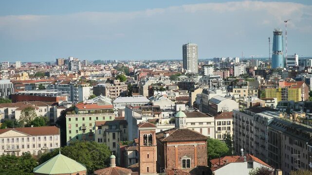 Skyline from Velasca tower in est area of Milan, Lombardy, Italy