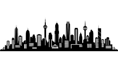 Obraz premium Modern city skyline black silhouette urban skyscraper vector illustration isolated