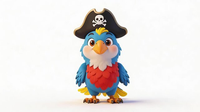 Cute Blue Pirate Parrot Character Standing Studio Shot.
