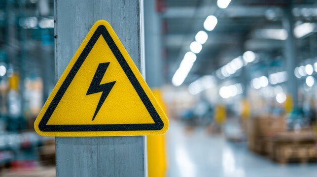 Yellow triangle warning sign for high voltage electricity