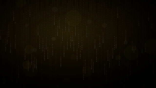 Golden Digital Binary Data Rain for Financial Technology and Blockchain Cryptocurrency Systems