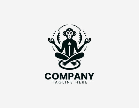 Meditating monkey spiritual symbol minimalist black vector illustration logo