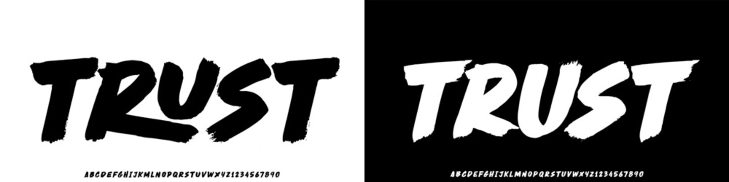 Trust Bold brush vector font. Alphabet handmade brush with uppercase and lowercase.	
