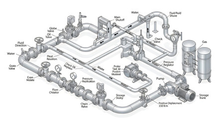 Naklejka premium A diagram of a fluid system with various components and labels