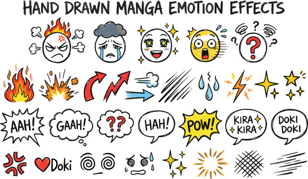 Hand drawn manga emotion and sound effect