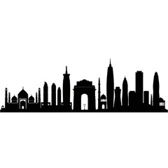 Obraz premium A black silhouette of a city skyline with various iconic buildings and monuments