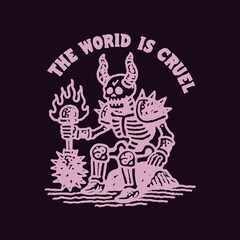 Naklejka premium Vintage print showcasing a humorous skeleton warrior with a funny quote about life's challenges, perfect for a quirky tshirt