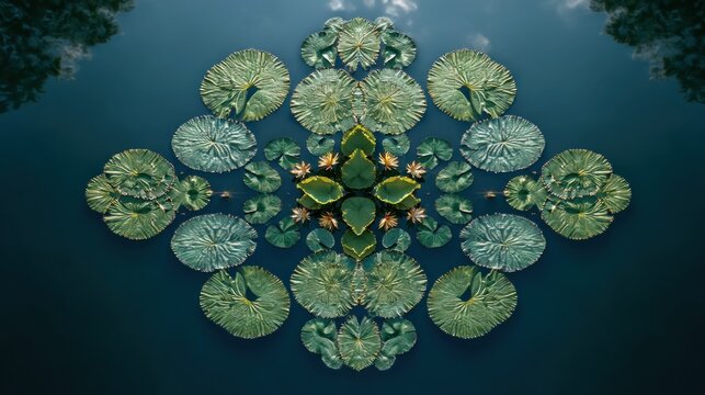 Abstract lily pad pattern overhead view of natures water garden