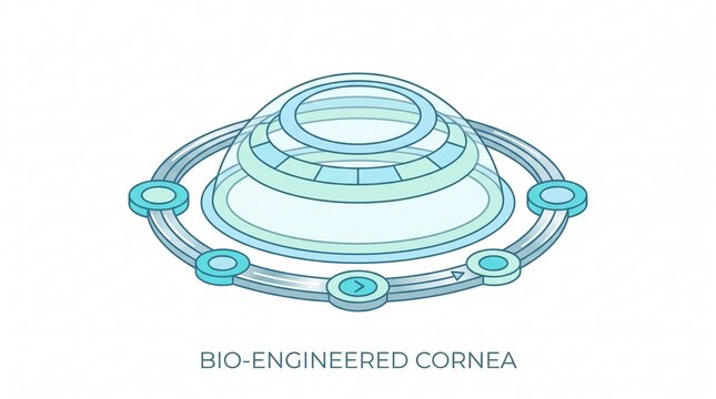 Bio-engineered cornea illustration, futuristic medical technology, advanced eye care, ophthalmology concept, vision science.