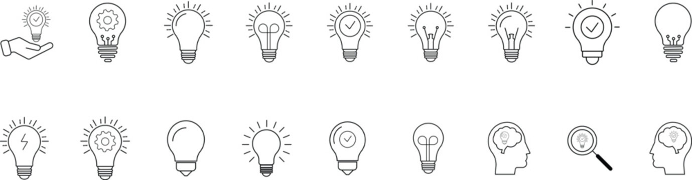 Light bulb icon set, Template Edison retro light bulb is glowing in the dark. Isolated on a transparent background.