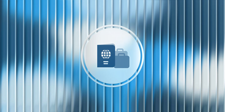 Abstract background with glassmorphism effect featuring a travel passport and luggage icon for international tourism, global business trip, or immigration concepts