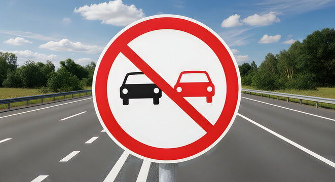 No overtaking road sign on a highway