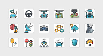 Obraz premium Collection of Various Technology Icons and Symbols.
