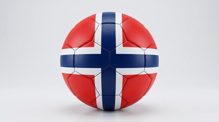 Obraz premium Norway Flag Soccer Ball: A meticulously crafted soccer ball, adorned with the iconic colors and emblem of the Norway flag, rests in pristine condition, ready for the next sporting event.
