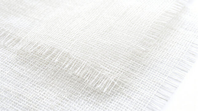 Generative AI: Macro view of crisp white Korean ramie fabric (Mosi) with detailed grid weave texture.