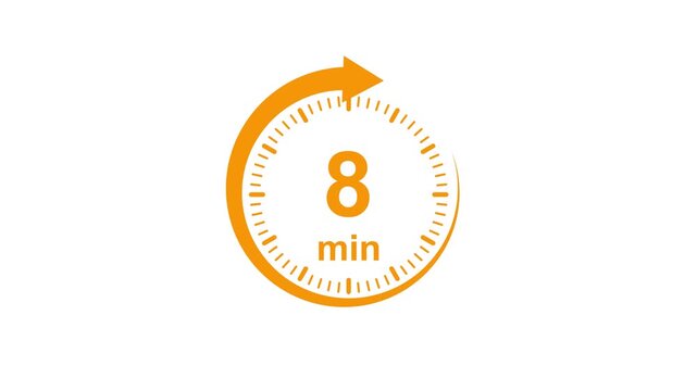 Clock Face Timer - The 8 minutes, stopwatch icon. Stopwatch icon in flat style. white and green background 4k video timer 8 minutes countdown icon. Time measure. The chronometer icon. animation