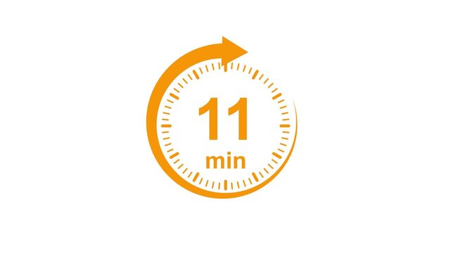 Clock Face Timer - The 11 minutes, stopwatch icon. Stopwatch icon in flat style. white and green background 4k video timer 11 minutes countdown icon. Time measure. The chronometer icon. animation
