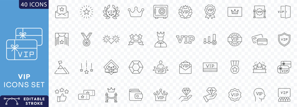 VIP Related Line Editable Icons set. Contain icons related to Special Guests List, VIP Line Etc . Fully Editable. Vector illustration.