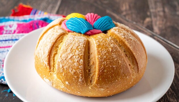 Soft Mexican concha bread with colorful sugar shell topping