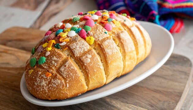 Soft Mexican concha bread with colorful sugar shell topping