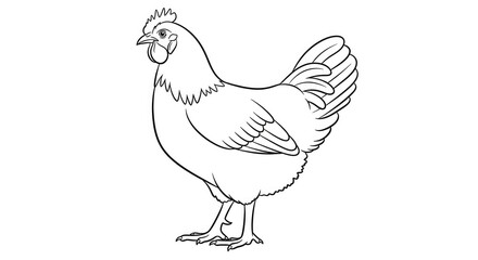 Fototapeta premium A chicken stands proudly. The chicken has a comb and wattle.