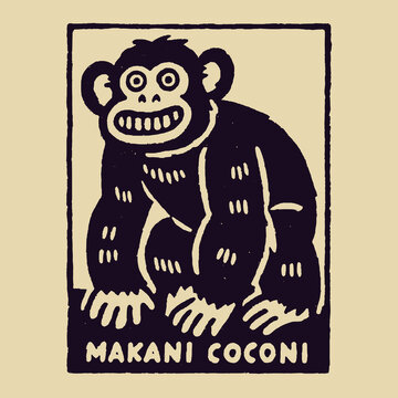 Vintage engraved print of a cheerful monkey designed for a funny t-shirt that adds a whimsical touch to clothing styles