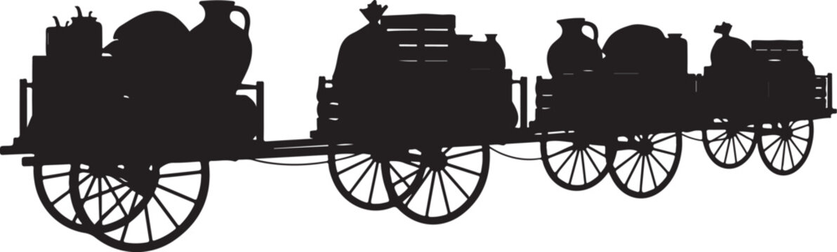 Vintage Train Silhouette, Black Locomotive, Railway Transportation, Vector Illustration