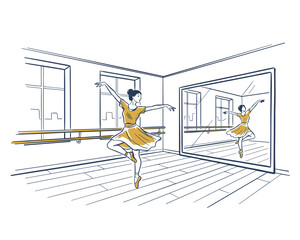 Elegant Ballerina Sketch in Dance Studio Illustration © codeblend