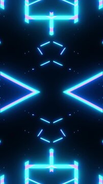 Pulsating neon lights creating a mesmerizing kaleidoscopic pattern against a dark background, perfect for music events, vj loops, concerts, and dynamic visual presentations with a futuristic feel