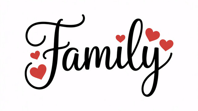 Family, love, hearts, typography, word art, decorative text