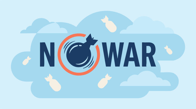 No War concept with bomb illustration and falling bombs in the sky