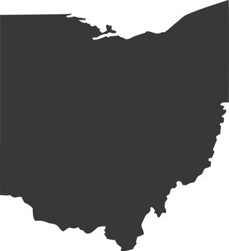 Solid dark gray ohio state map silhouette on transparent grid background vector graphic.