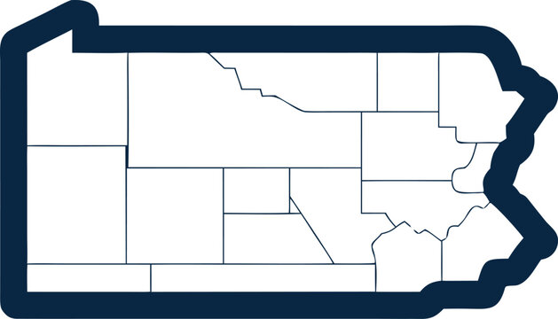 Pennsylvania state map with county borders and thick dark blue outline vector illustration.