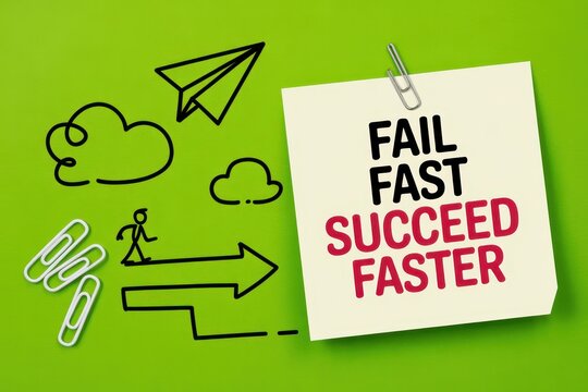 Note with Fail Fast Succeed Faster text on green background