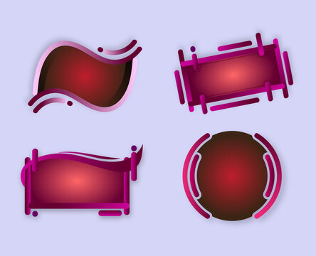Simple red and maroon promotional labels set with four different shapes