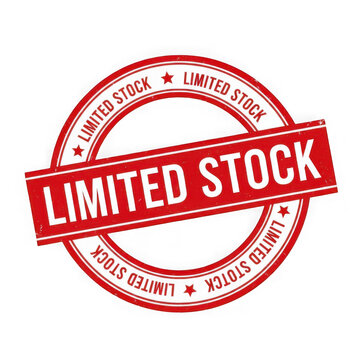 A red limited stock stamp isolated on transparent background