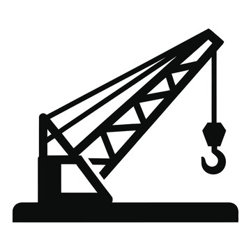 Large construction crane with hook isolated on white background icon