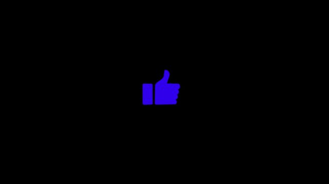Hand cursor clicks thumbs up like button for social media and digital content on black background. Modern thumbs up like icon for approval and positive feedback