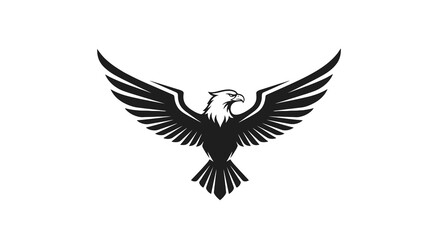 Obraz premium Majestic bald eagle soars with outstretched wings in bold vector art style; powerful monochrome design for freedom and strength theme