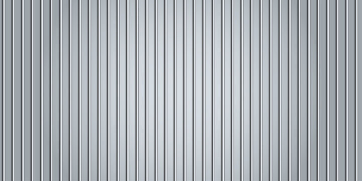 Corrugated metal texture background. Industrial grey steel sheet pattern. Vector illustration of zinc wall or cargo container surface for construction and warehouse concepts.
