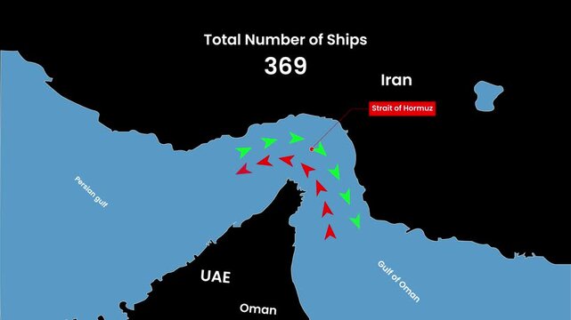 Strait of Hormuz, Shipping Route animation isolated on black background