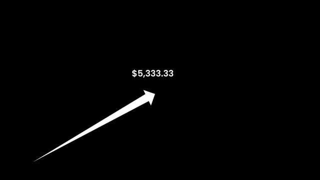 USD money growth, arrow up animation isolated on black background