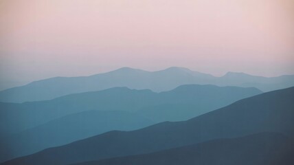 Naklejka premium Mountain range landscape, blue hills, sunrise scenery, natural beauty, serene view